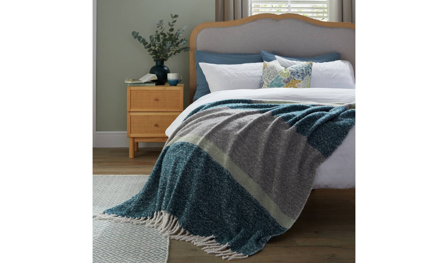 Habitat Brushed Stripe Faux Mohair Throw - Blue & Sage