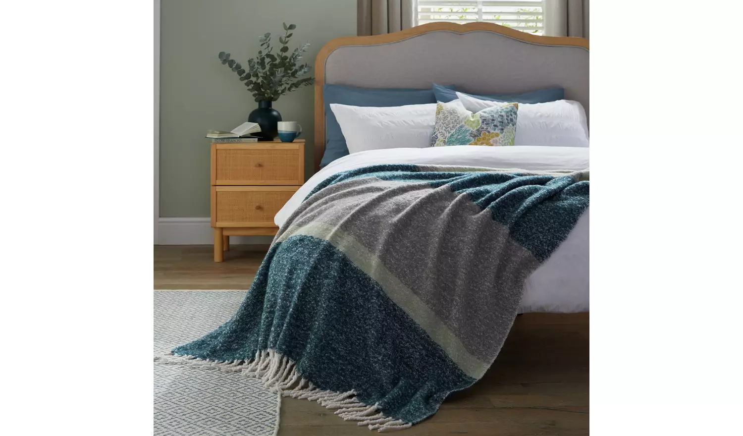 Habitat Brushed Stripe Faux Mohair Throw - Blue & Sage