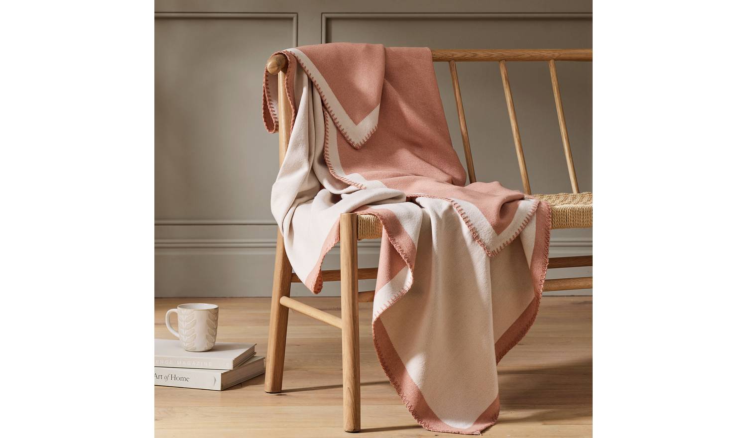 Habitat Blanket Stitch Throw - Plaster Pink - 125x150cm