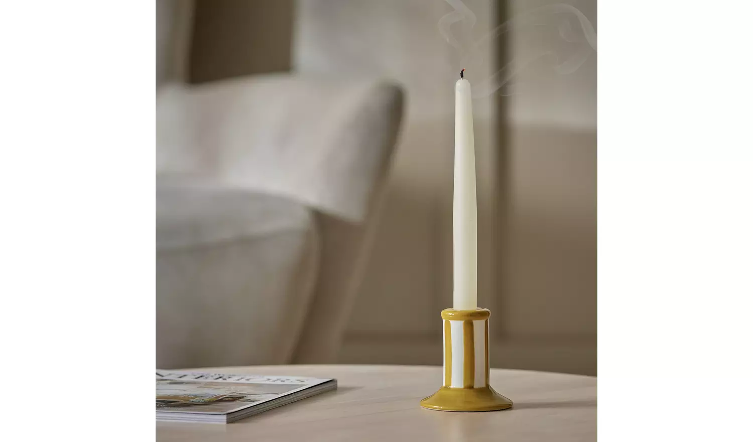 Habitat Stripe Taper Candle Holder - Mustard