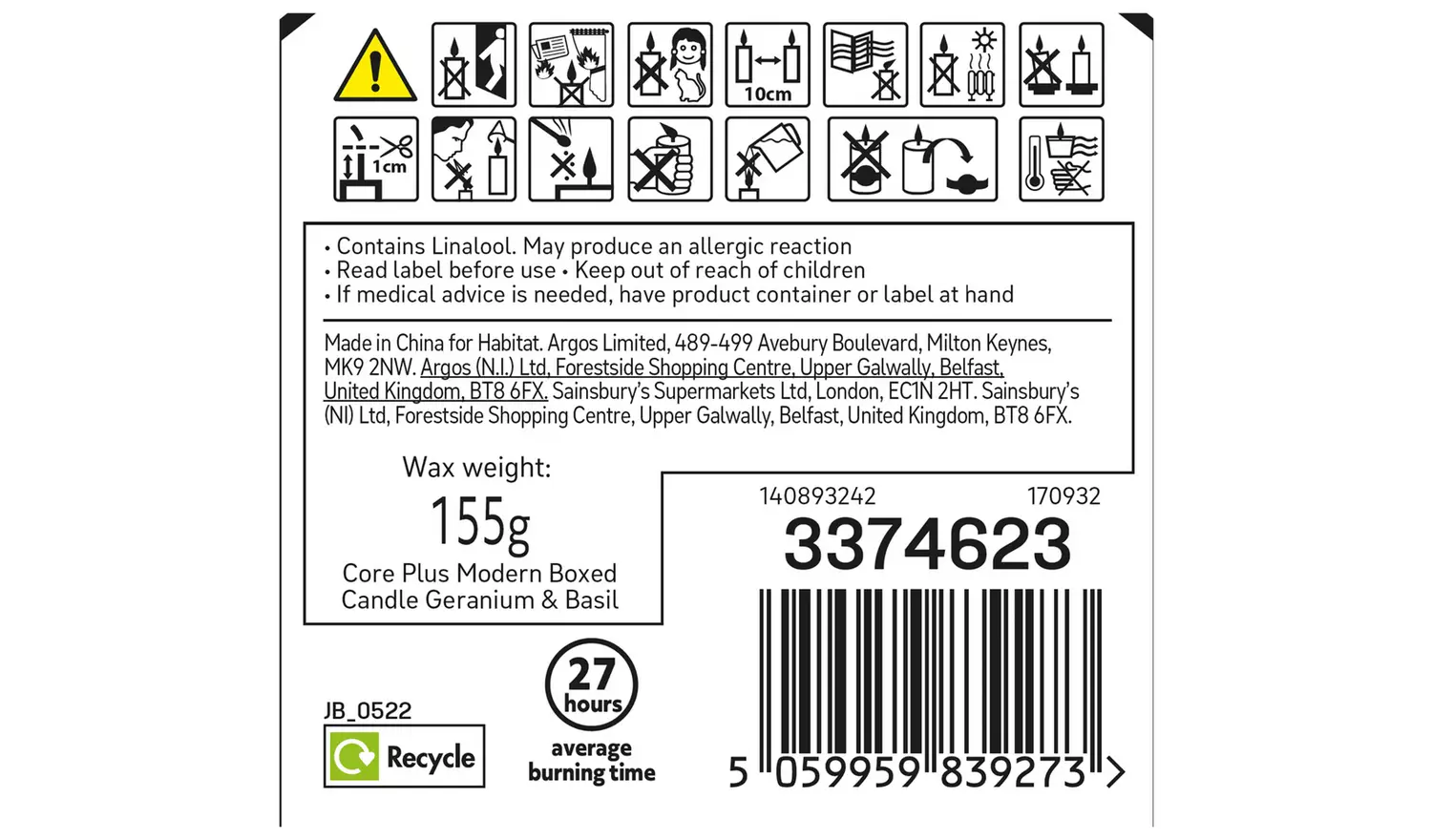 Habitat Scented Boxed Candle - Geranium & Basil