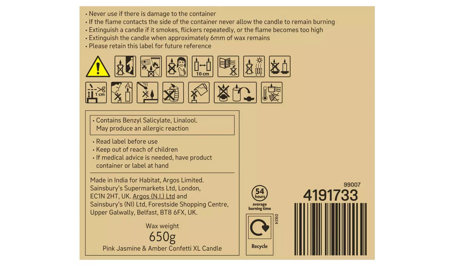 Habitat Pink Confetti Glass XL Candle - Jasmine & Amber
