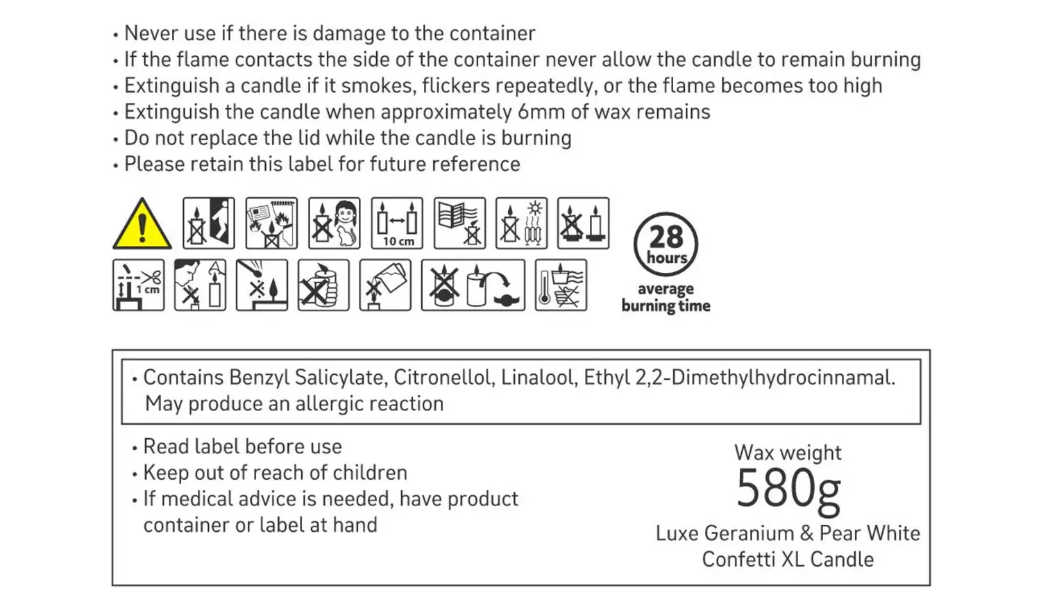 Habitat XL White Confetti Candle - Geranium & Pear