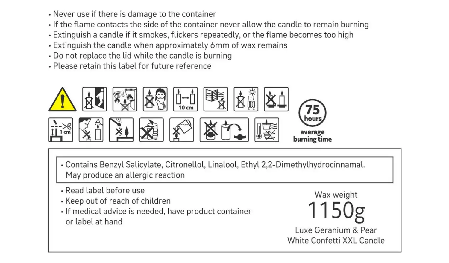 Habitat XXL Luxe White Confetti Candle - Geranium & Pear