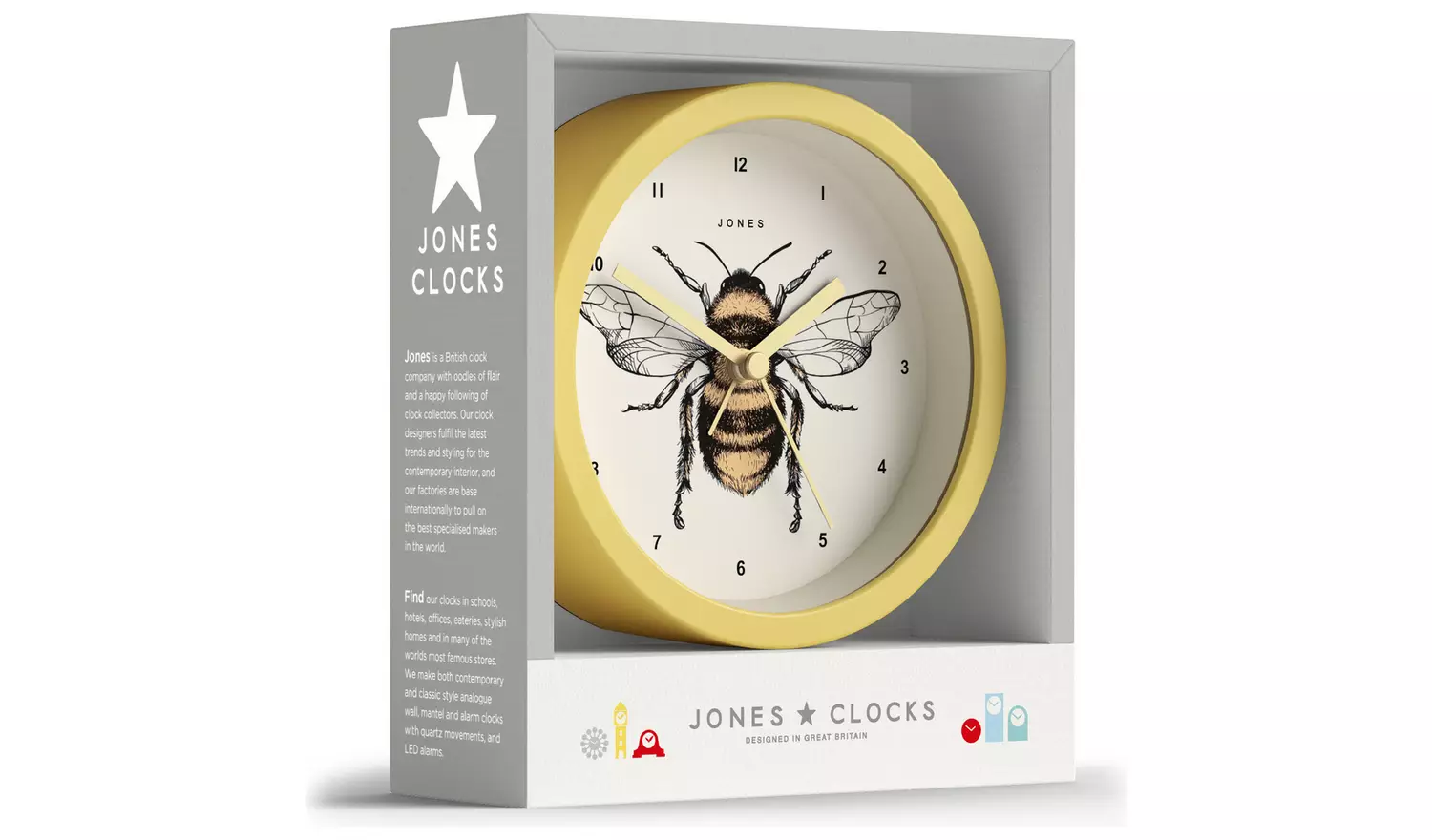 Jones Clocks Analogue Eclipse Bee Alarm Clock - Yellow