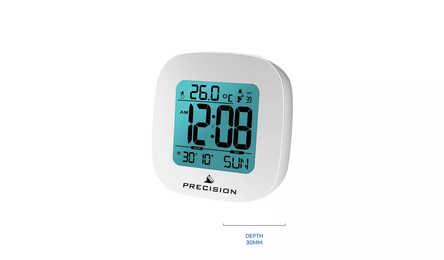 Precision Radio Controlled Digital Alarm Clock - White