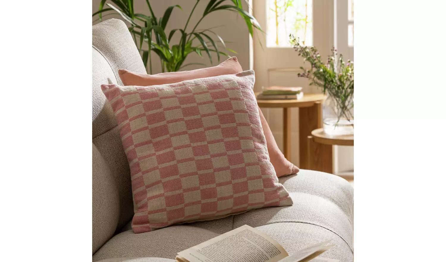 Habitat Checker Board Cushion - White & Pink - 43x43cm