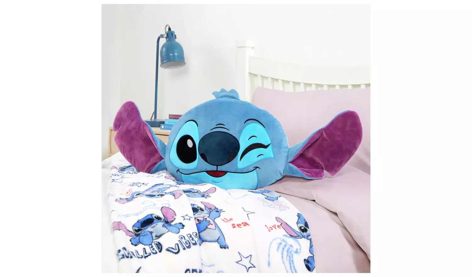 Disney Stitch Shaped Cushion - Blue - 48x32cm
