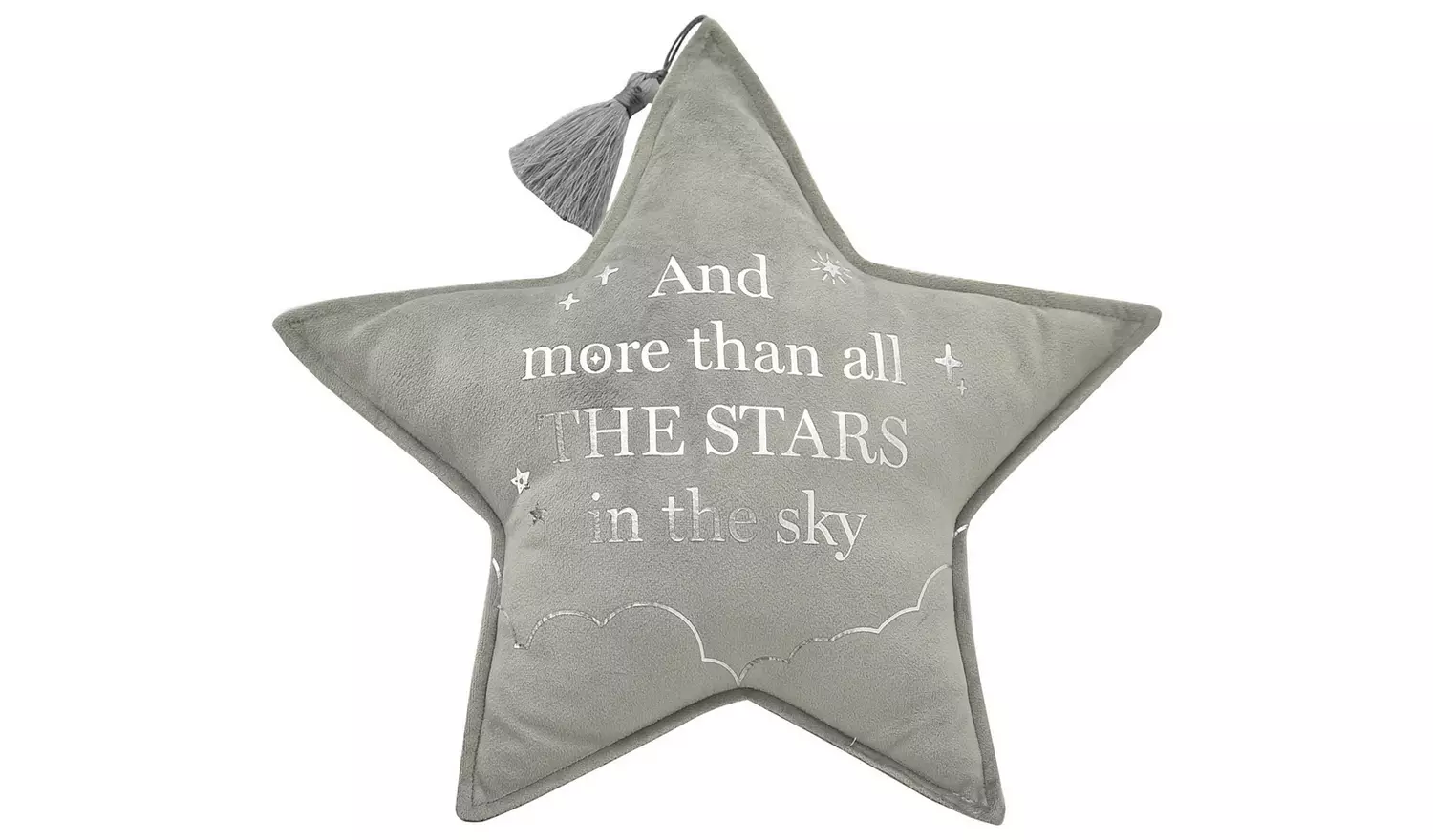 Bambino Moon & Star Velvet Cushion - Grey - 43x36cm