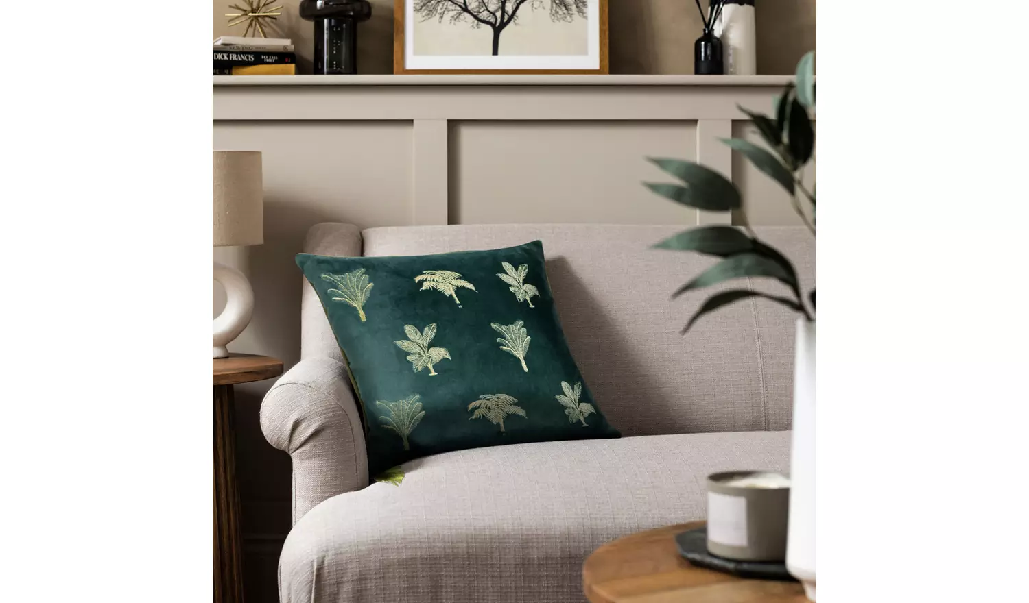 Habitat Embroidered Palm Cushion - Green -43X43cm
