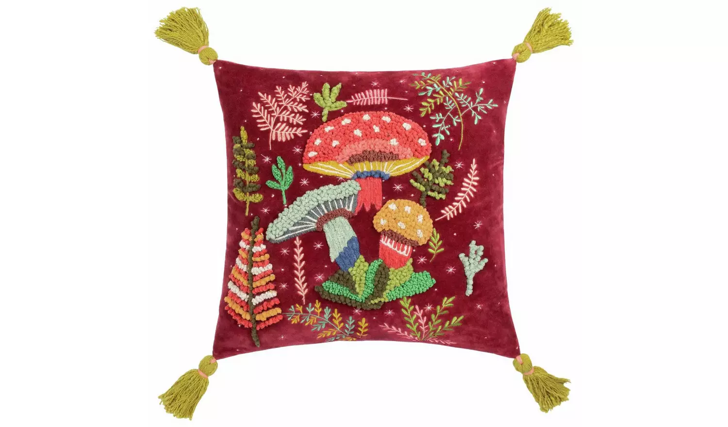 Wylder Magic Mushrooms Tasselled Cushion - Red - 45x45cm