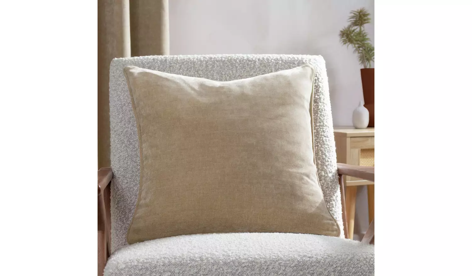 Yard Chenille Plain Piped Cushion - Natural - 50x50cm