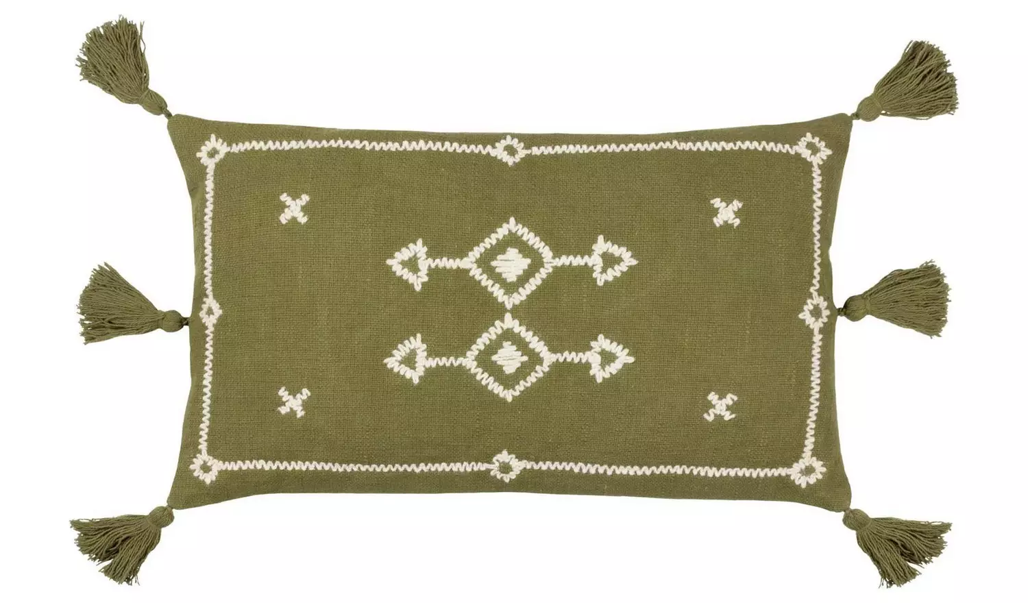 Yard Folis Tasselled Trim Cushion - Khaki - 50x30cm