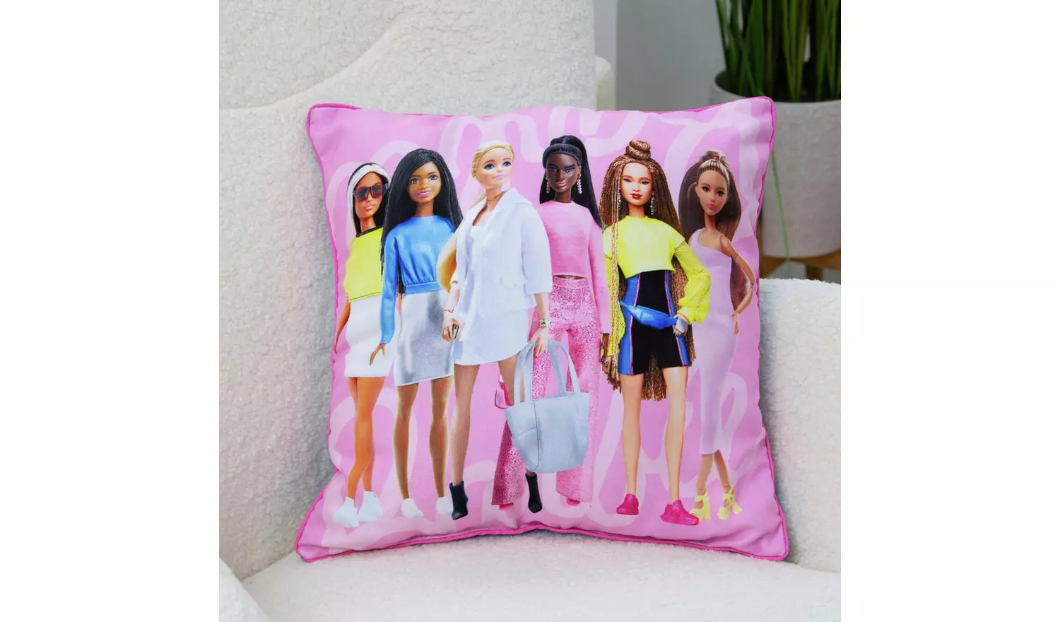 Barbie Figures Printed Cushion - Pink - 40X40cm