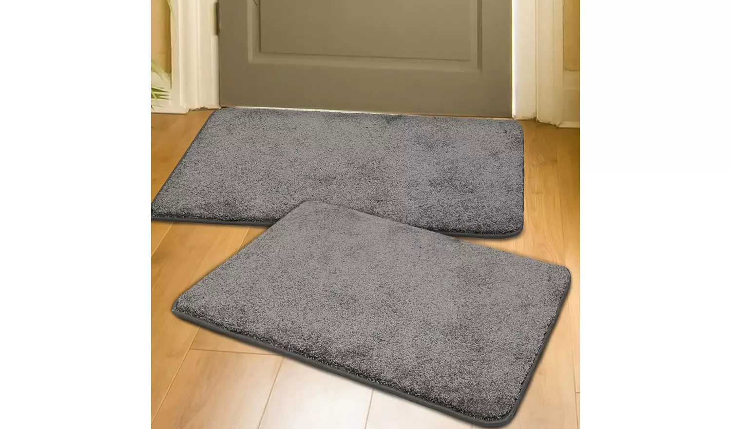 Homemaker Relay Plain Grey 2 Pack Short Pile Doormat-80x50cm