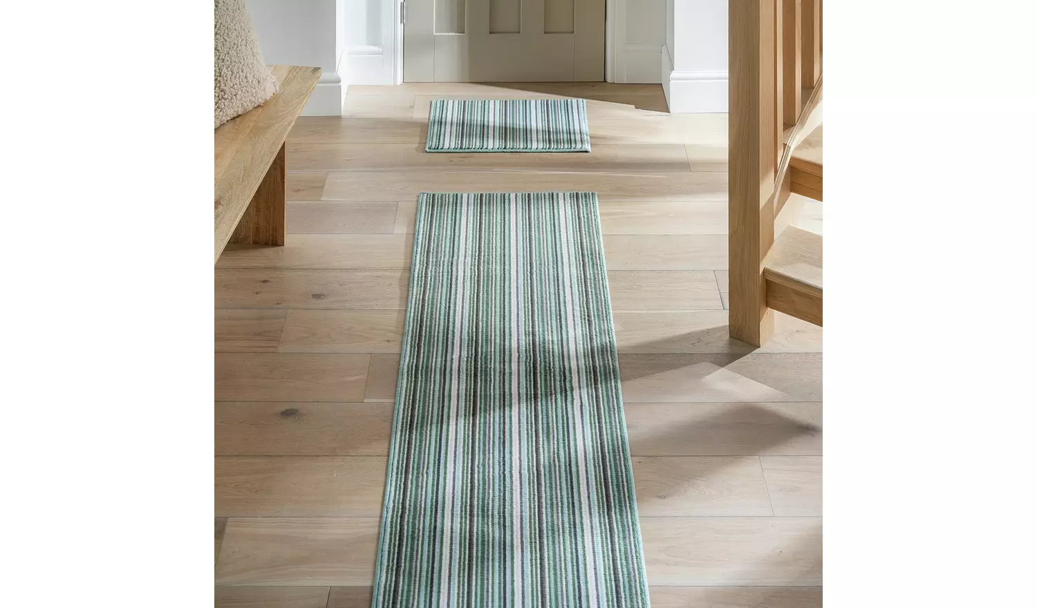 Habitat Skinny Stripe Green Runner & Mat Set - 180x57cm