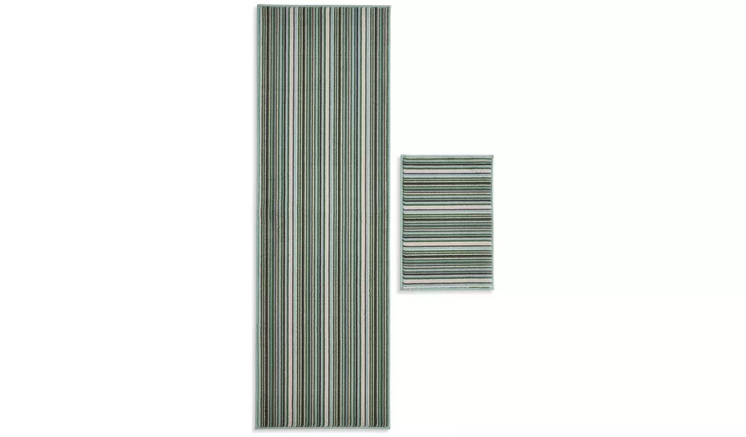 Habitat Skinny Stripe Green Runner & Mat Set - 180x57cm
