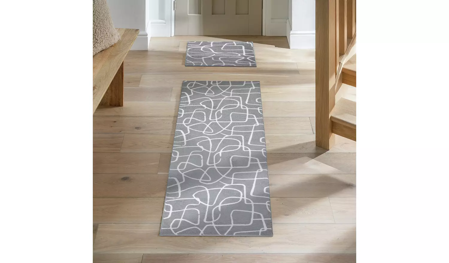 Habitat Scribble Washable Grey Runner & Mat Set - 180x57cm