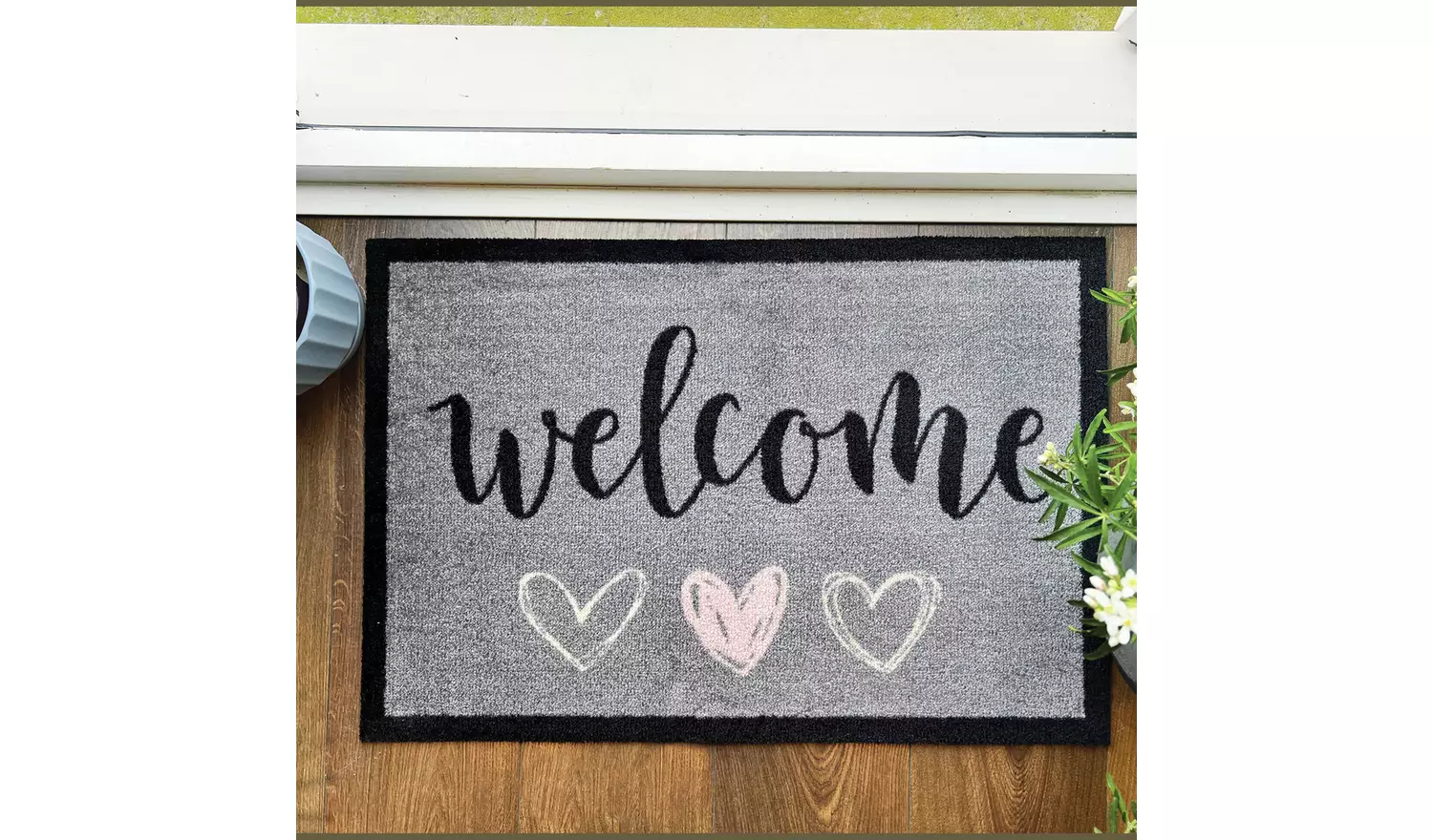 My Mats Welcome Grey Hearts Short Pile Doormat - 75x50cm