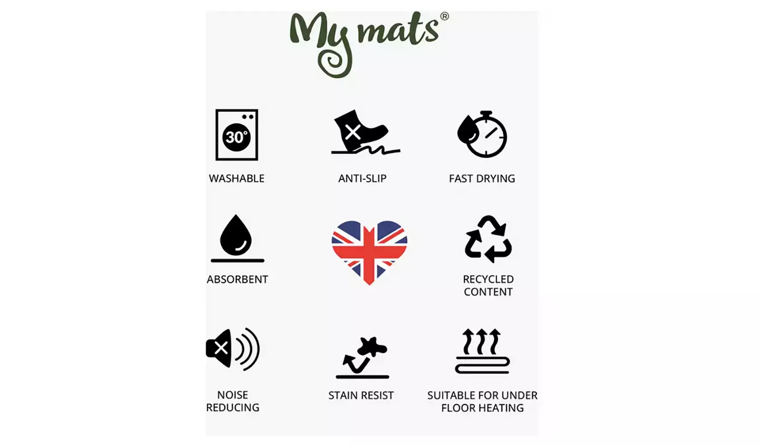 My Mats Welcome Grey Hearts Short Pile Doormat - 75x50cm