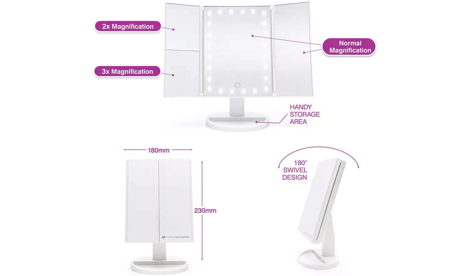 Rio 24 LED Folding Mirror - White
