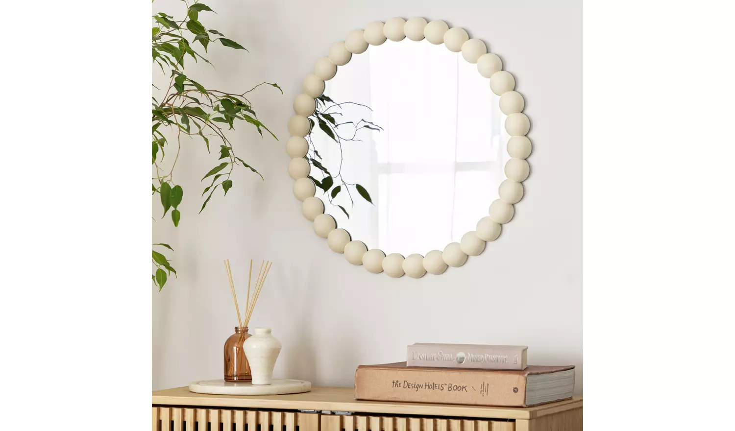 Habitat White Beaded Round Wall Mirror - 50x50cm