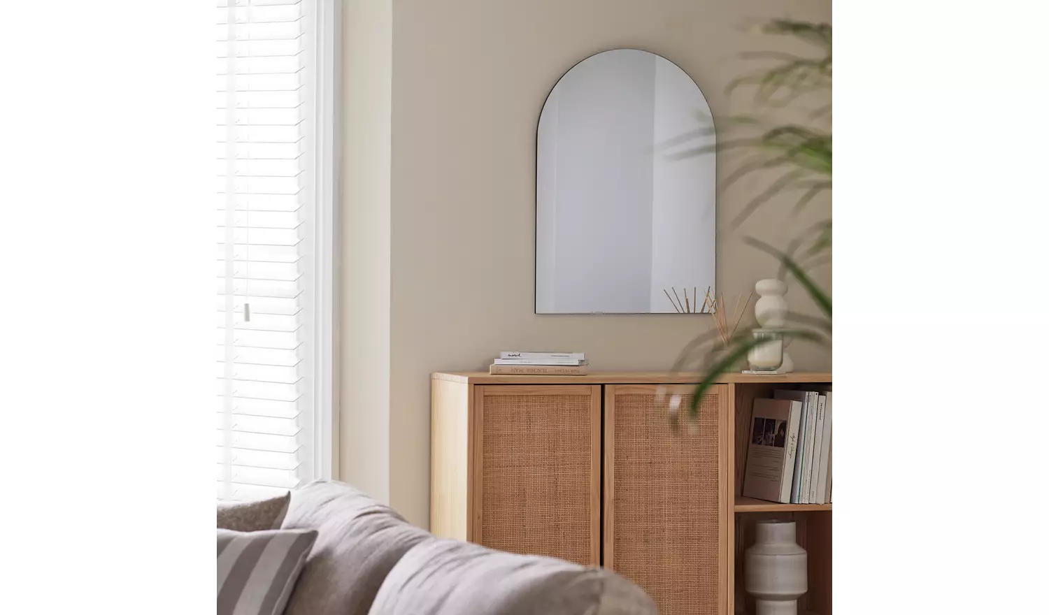 Habitat Black Frameless Arch Wall Mirror - 70x50cm