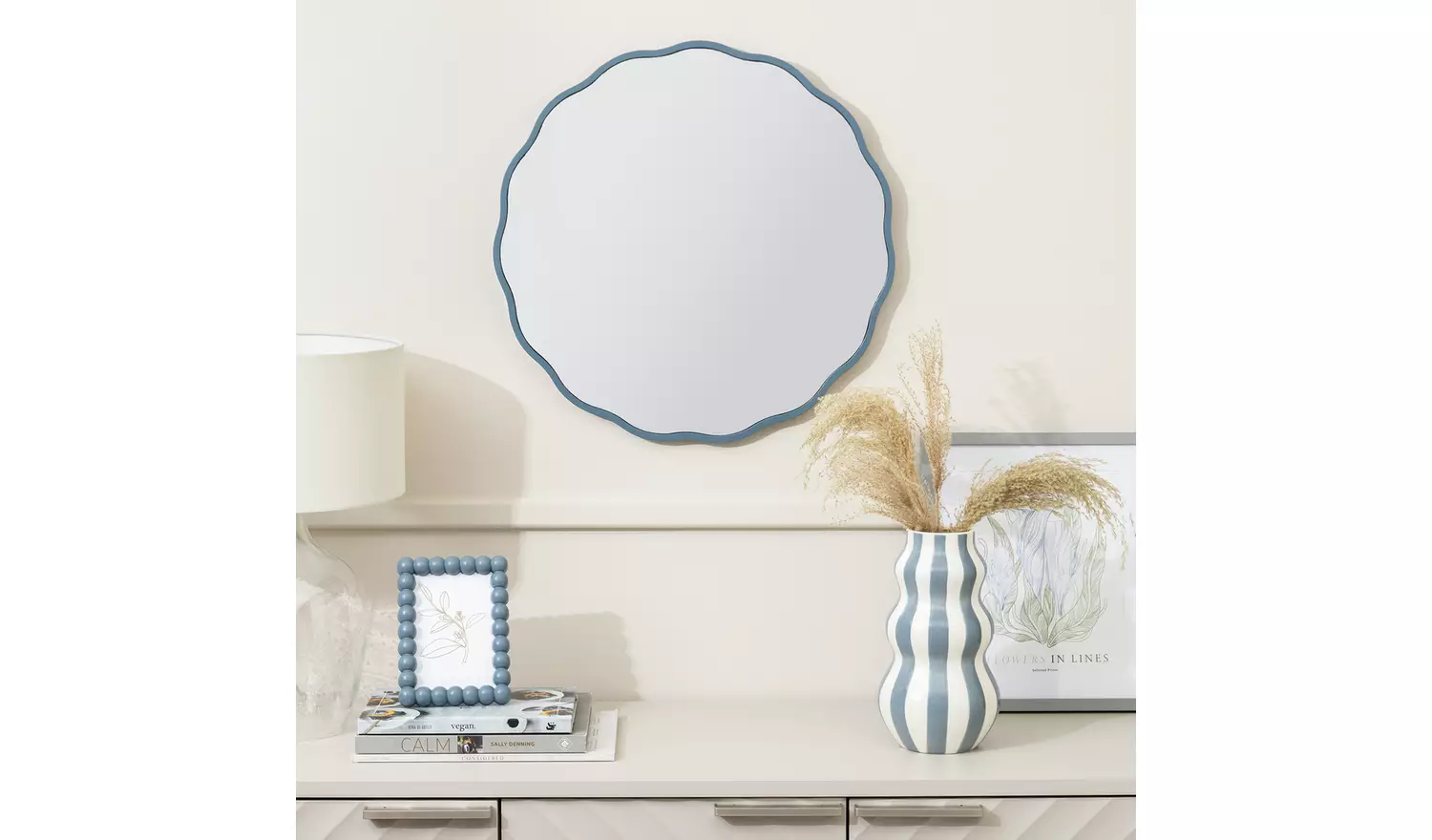 Habitat Blue Wavy Wall Mirror - 50x50cm