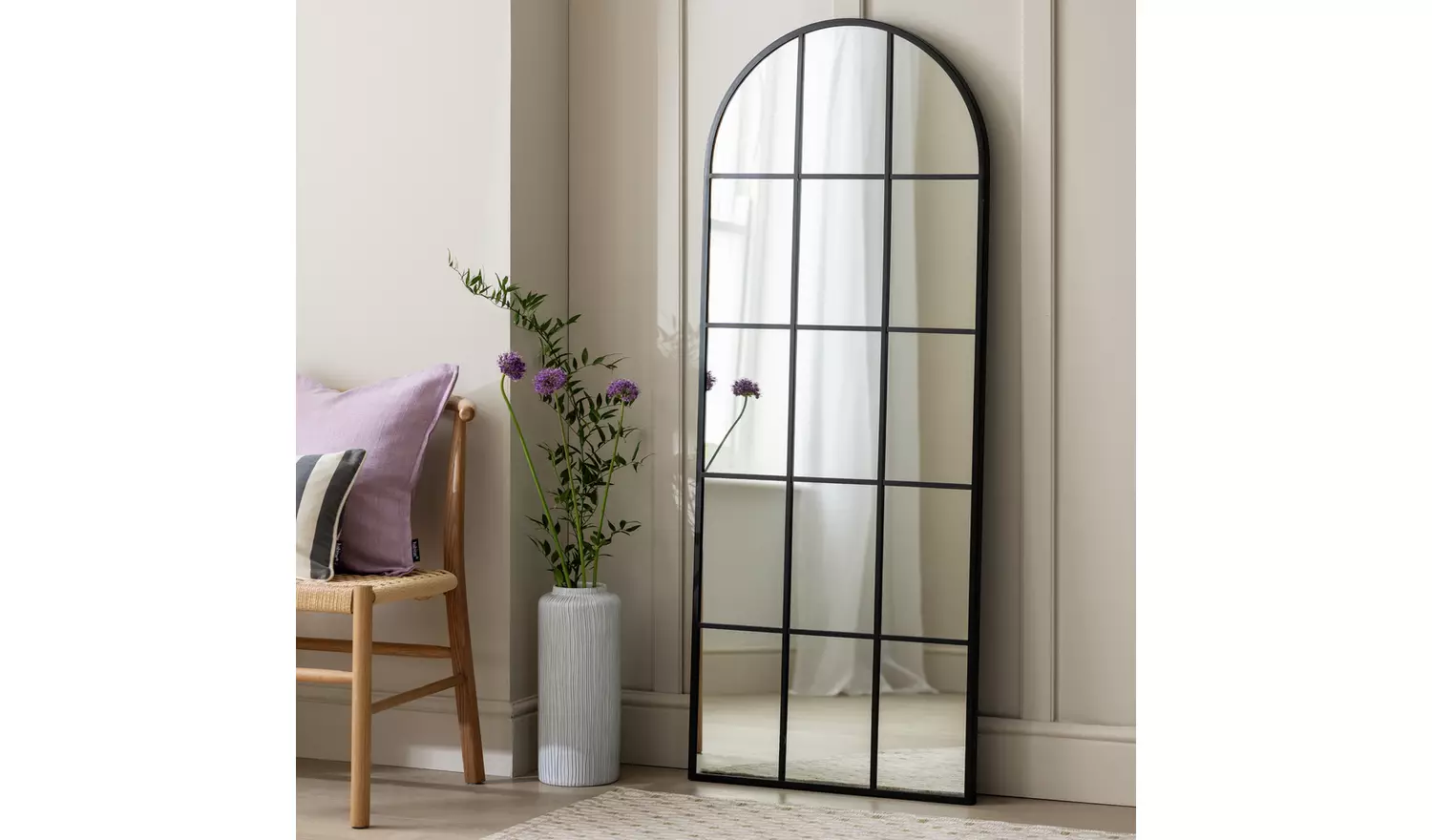 Habitat Black Window Full Length Arch Wall Mirror - 140x65cm