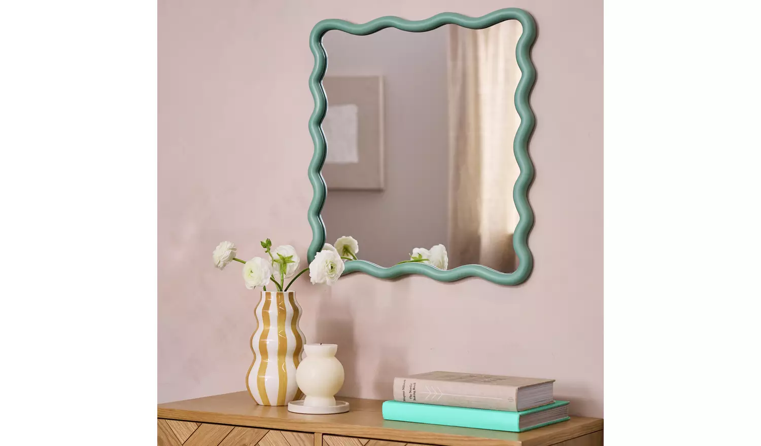 Habitat Green Wavy Wall Mirror - 60x57cm