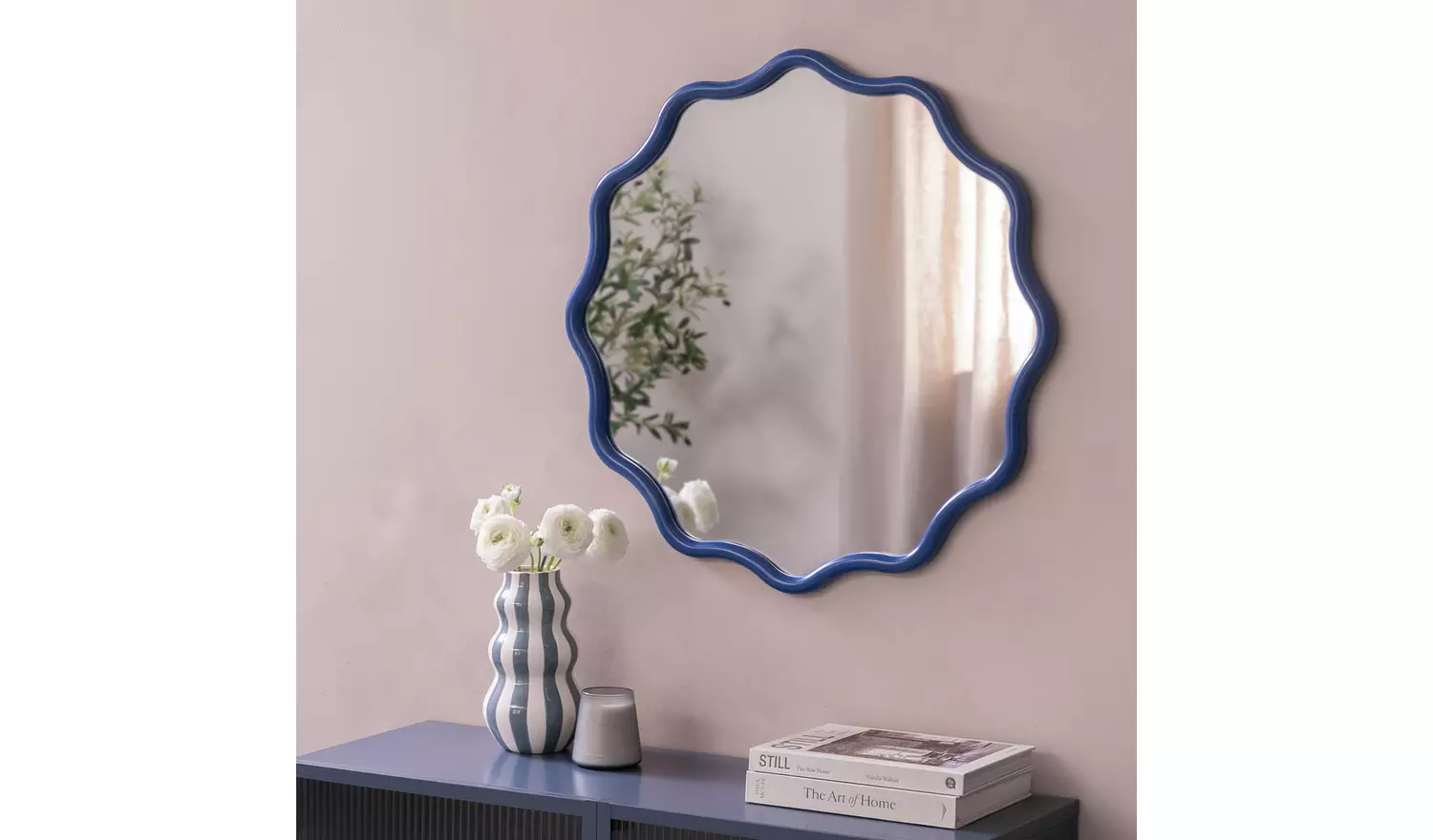 Habitat Blue Wavy Round Wall Mirror - 72x72cm