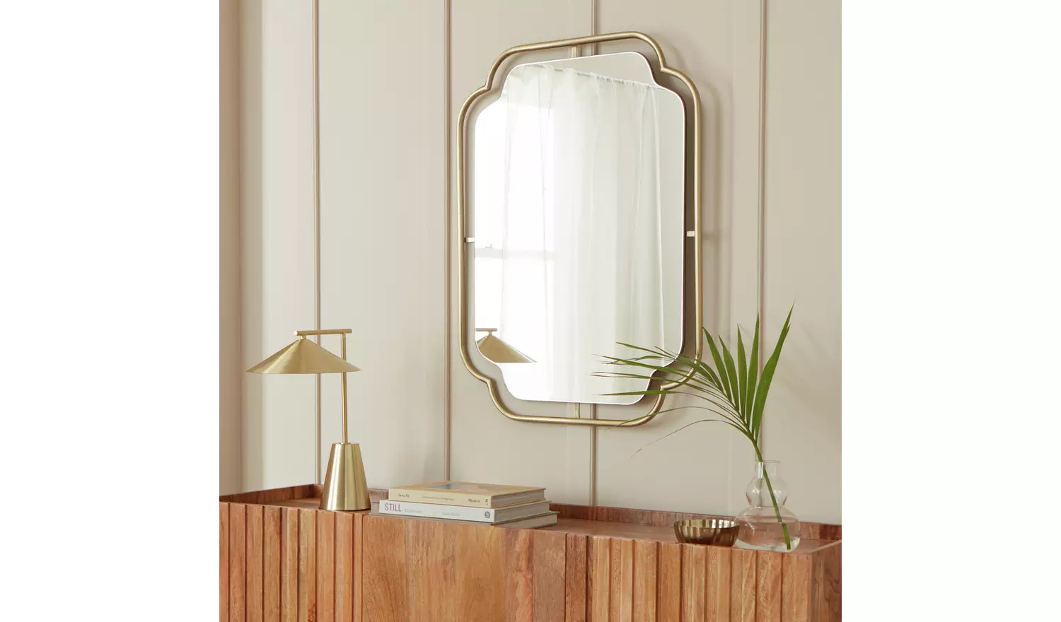 Habitat Gold Art Deco Wavy Wall Mirror - 85x65cm