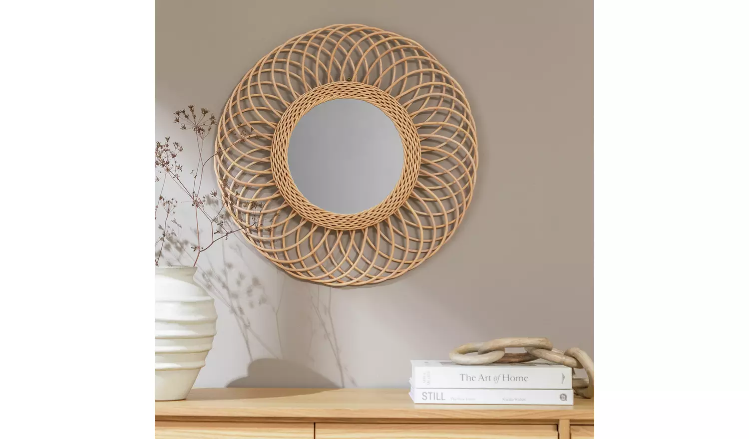 Habitat Rattan Round Wall Mirror - 55x55cm