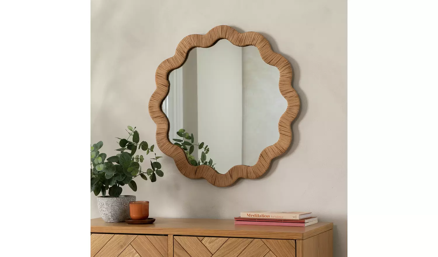 Habitat Rattan Round Wavy Wall Mirror - 60x60cm
