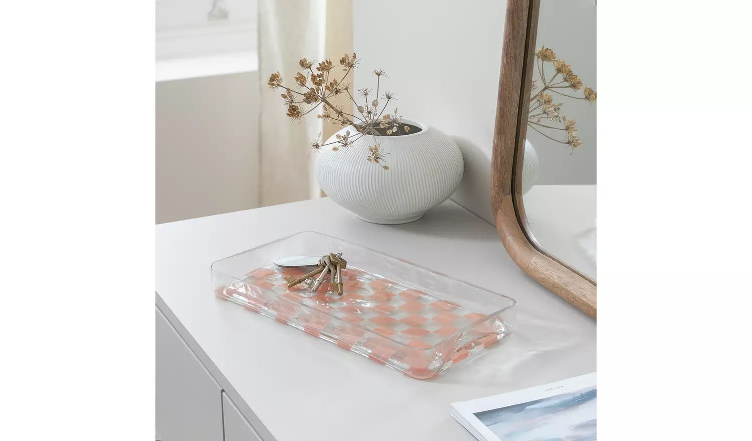Habitat Checkered Glass Trinket Tray - Pink