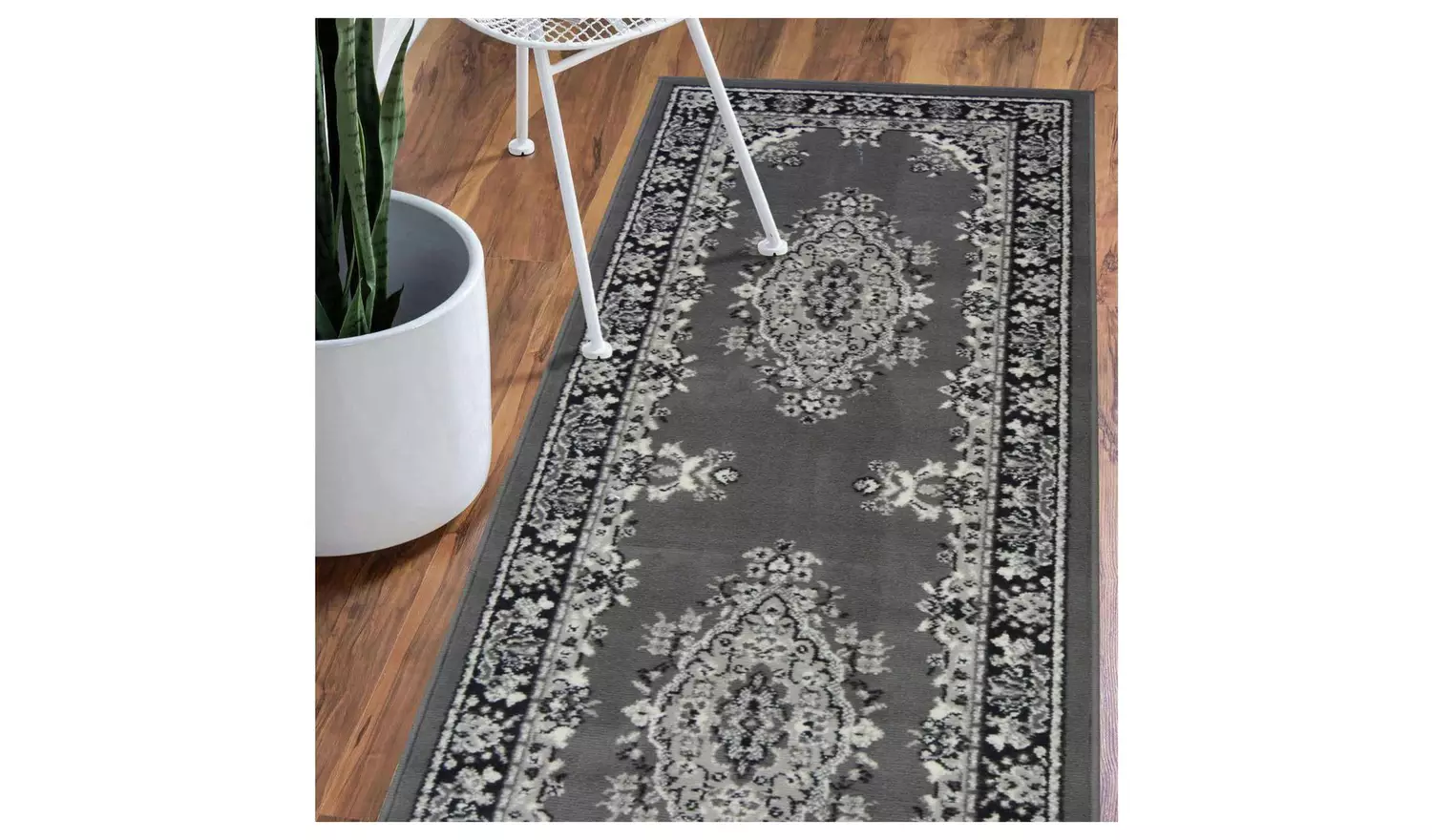 Homemaker Bukhura Traditional Grey Cut Pile Runner -200x67cm