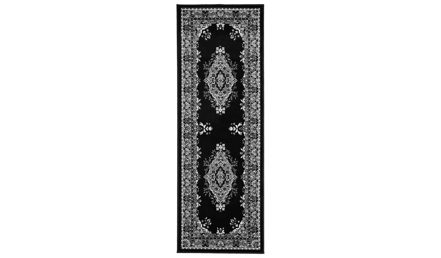 Homemaker Bukhura Traditional Black Cut Pile Runner-200x67cm