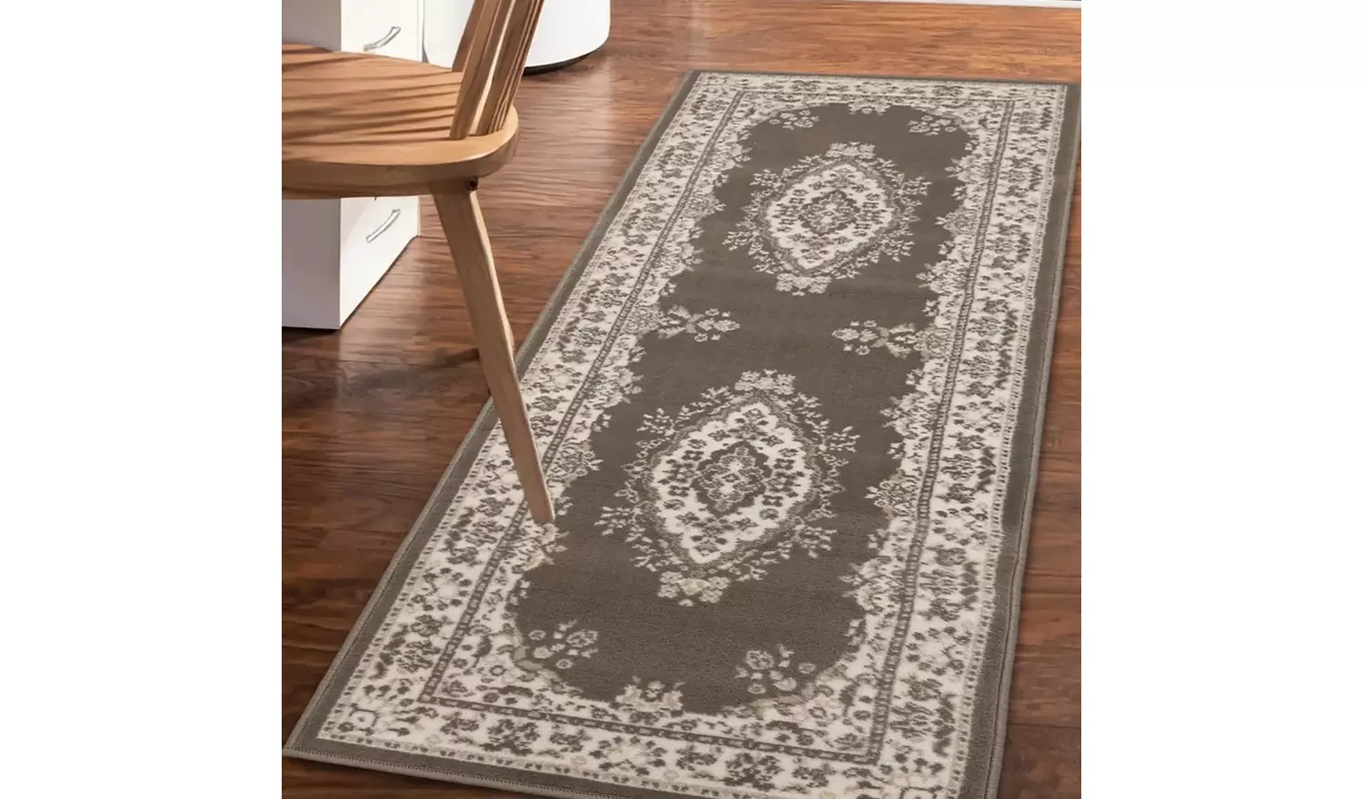 Homemaker Bukhura Traditional Taupe Cut Pile Runner-200x67cm
