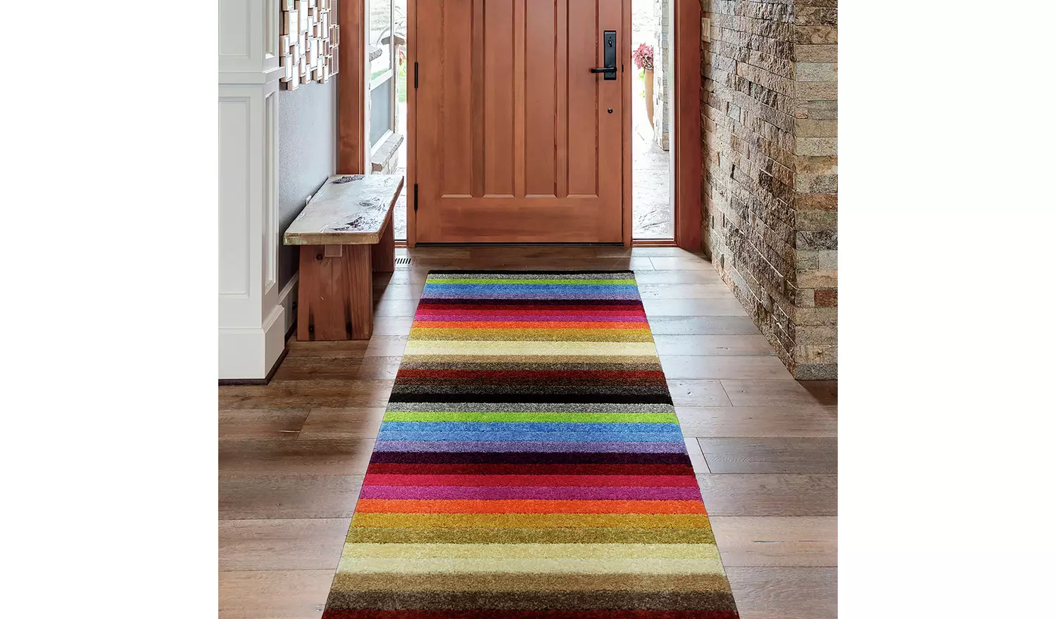 Linea Stripe Flatweave Runner - 200 x 66cm - Rainbow.