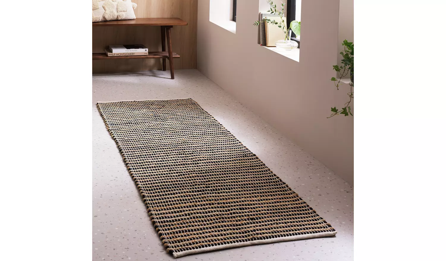 Habitat Woven Stripe Black Jute Flatweave Runner - 200x66cm