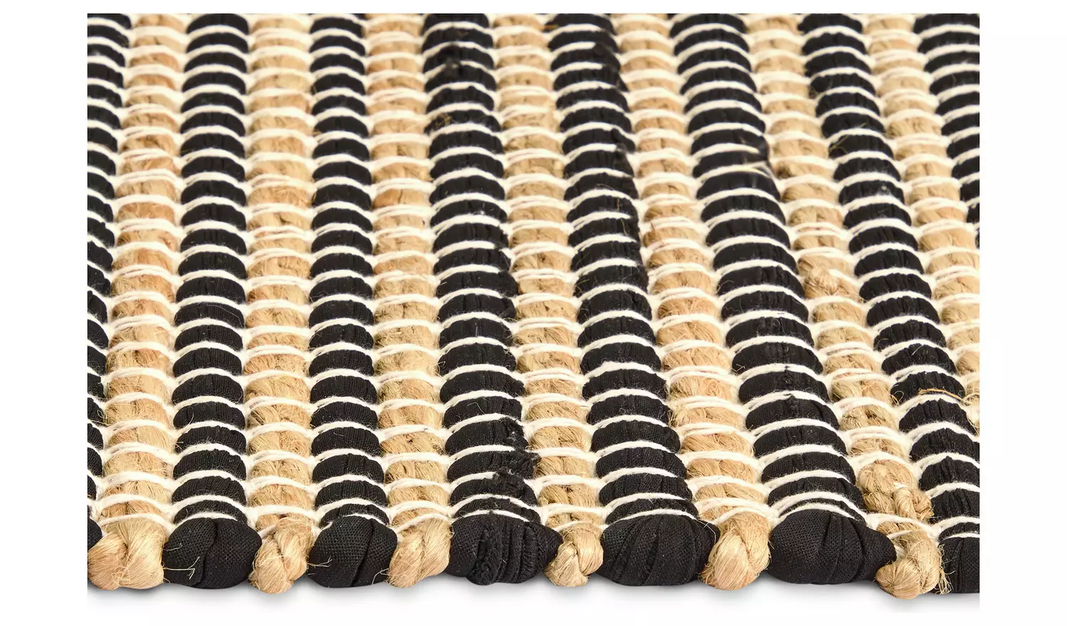 Habitat Woven Stripe Black Jute Flatweave Runner - 200x66cm