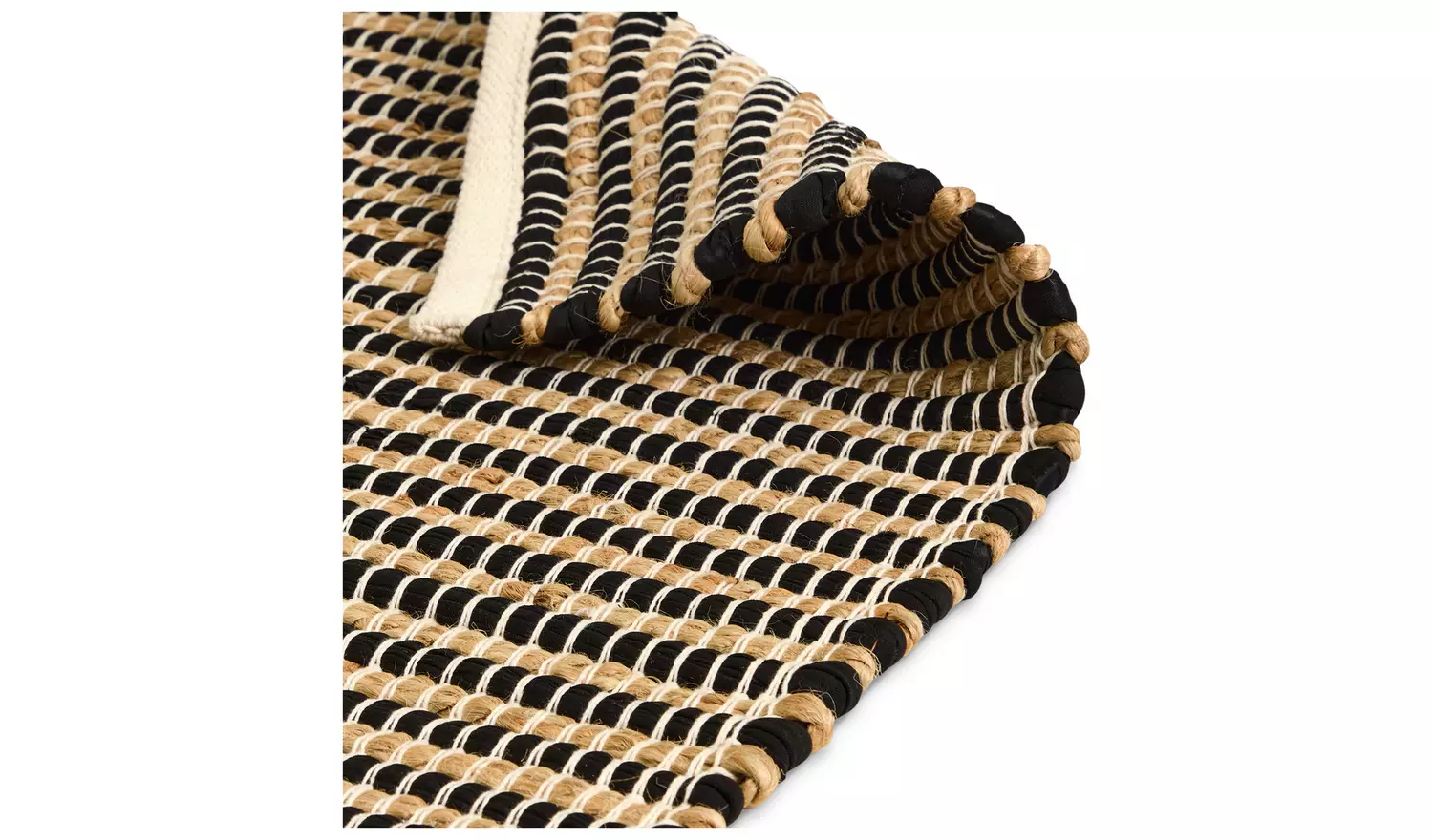 Habitat Woven Stripe Black Jute Flatweave Runner - 200x66cm