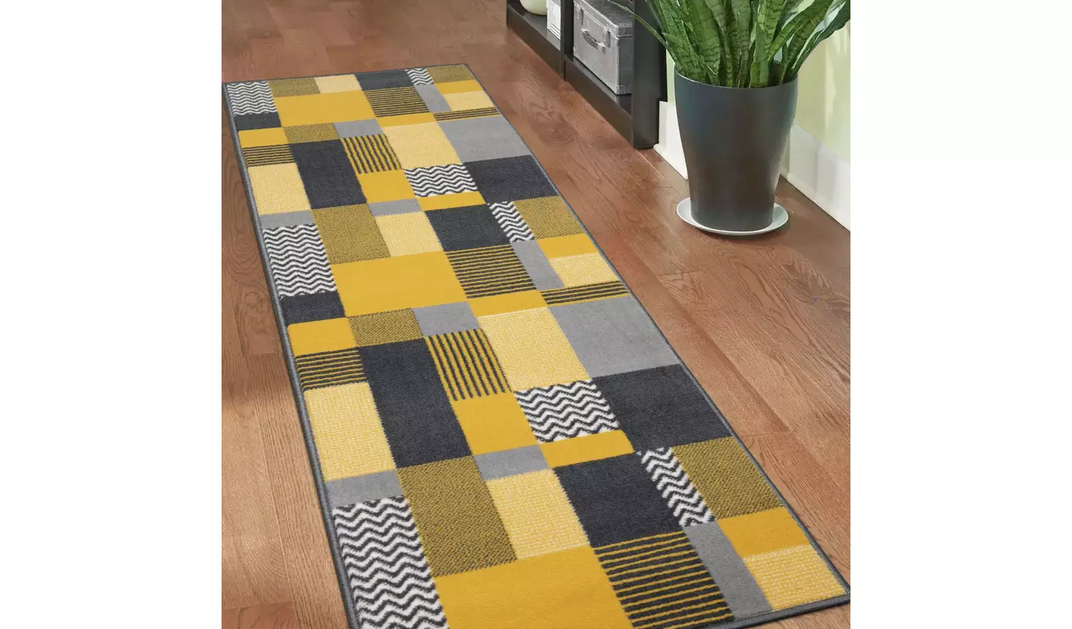 Homemaker Maestro Blocks Ochre Cut Pile Runner - 200x60cm