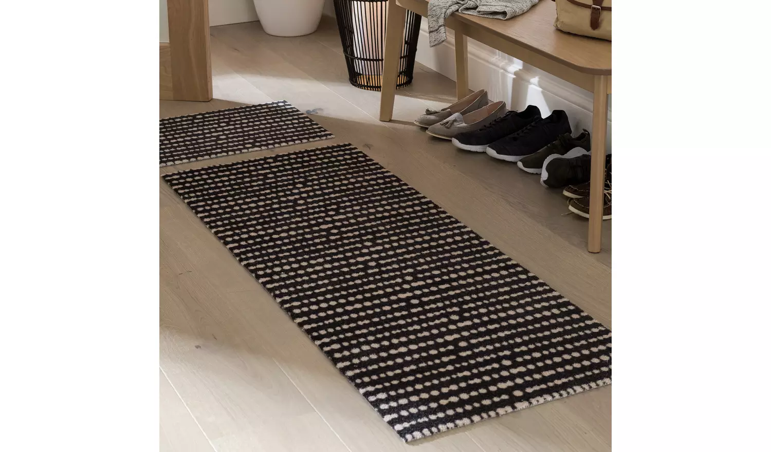 Habitat Washable Black & White Runner & Mat set - 150x57cm