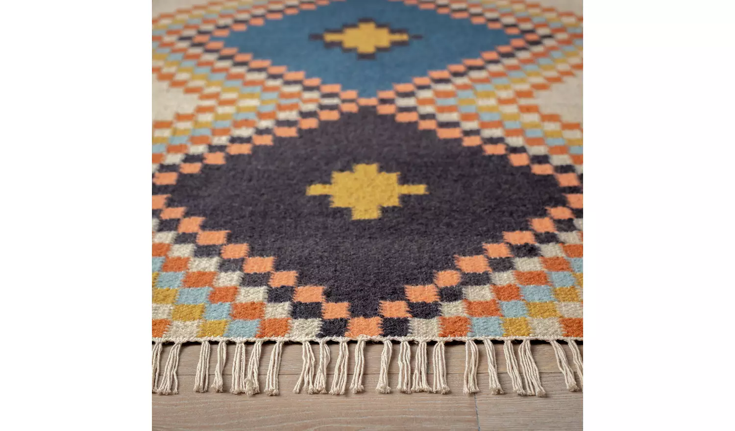 Habitat Traditional Natural Wool Flatweave Rug - 200x66cm
