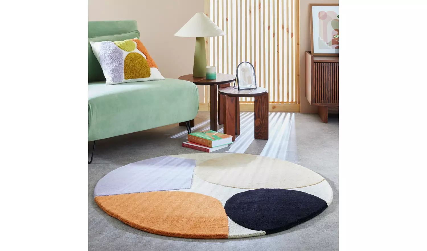 Habitat Carved Geometric Round Wool Cut Pile Rug - 120cm