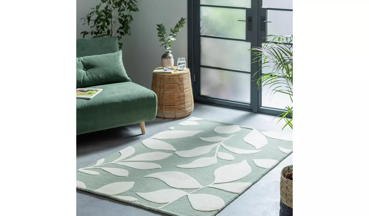 Habitat Verdant Leaf Green Wool Cut Pile Rug - 230x160cm