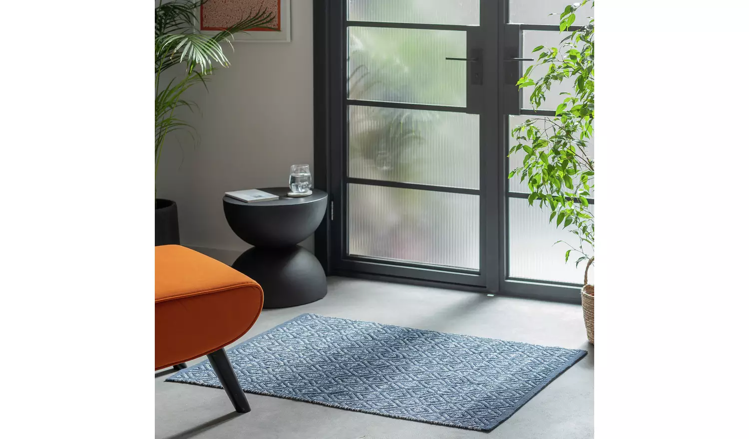 Argos Home Geometric Blue Cotton Flatweave Rug - 110x80cm