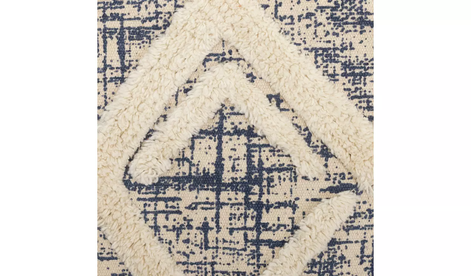Habitat Printed Cream & Blue Cotton Flatweave Rug -230x160cm