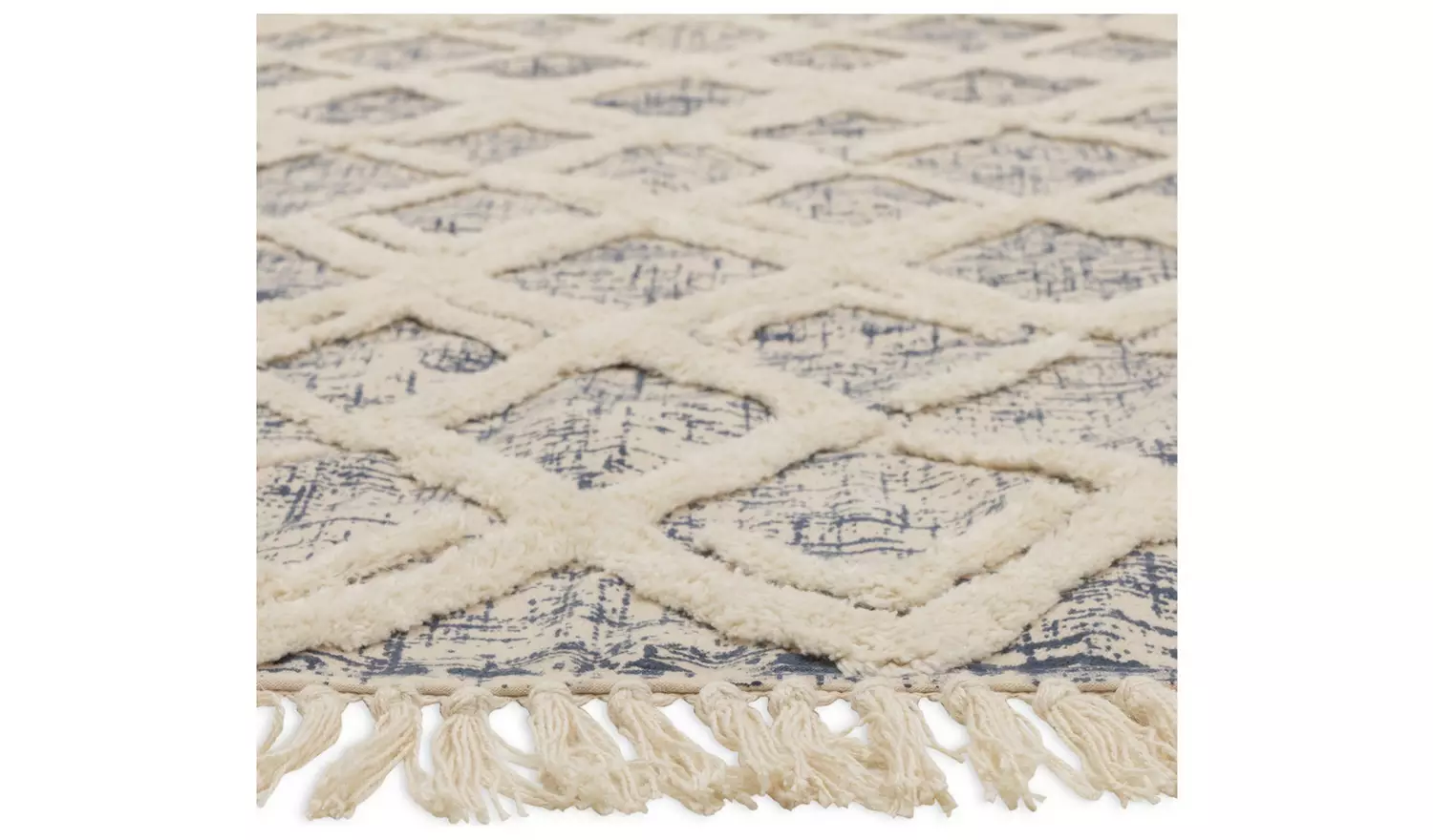 Habitat Printed Cream & Blue Cotton Flatweave Rug -230x160cm